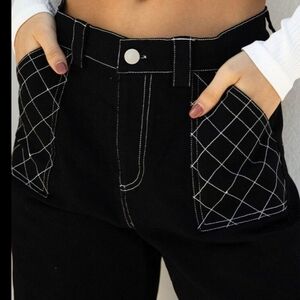 Tiger Mist Black Wide Leg Contrast Stitch Megan Jeans Pants Size Large